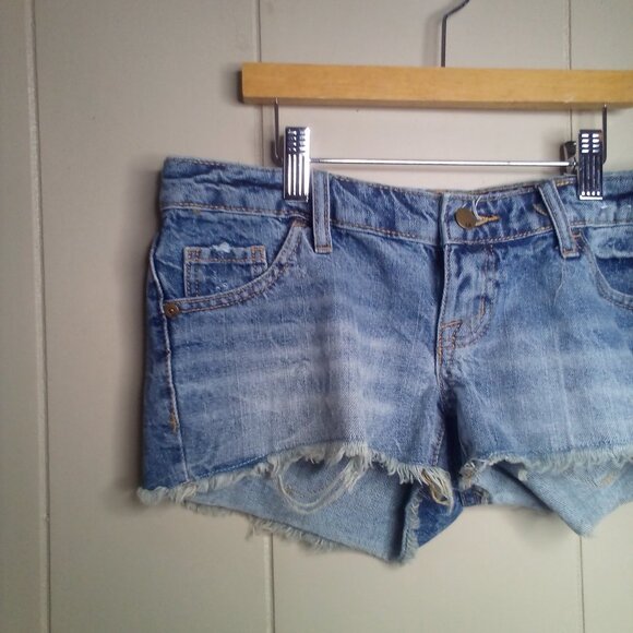 Mossimo Denim Jean Shorts 2 26 Low Rise Short Shorts Raw Hem Blue - Picture 10 of 13